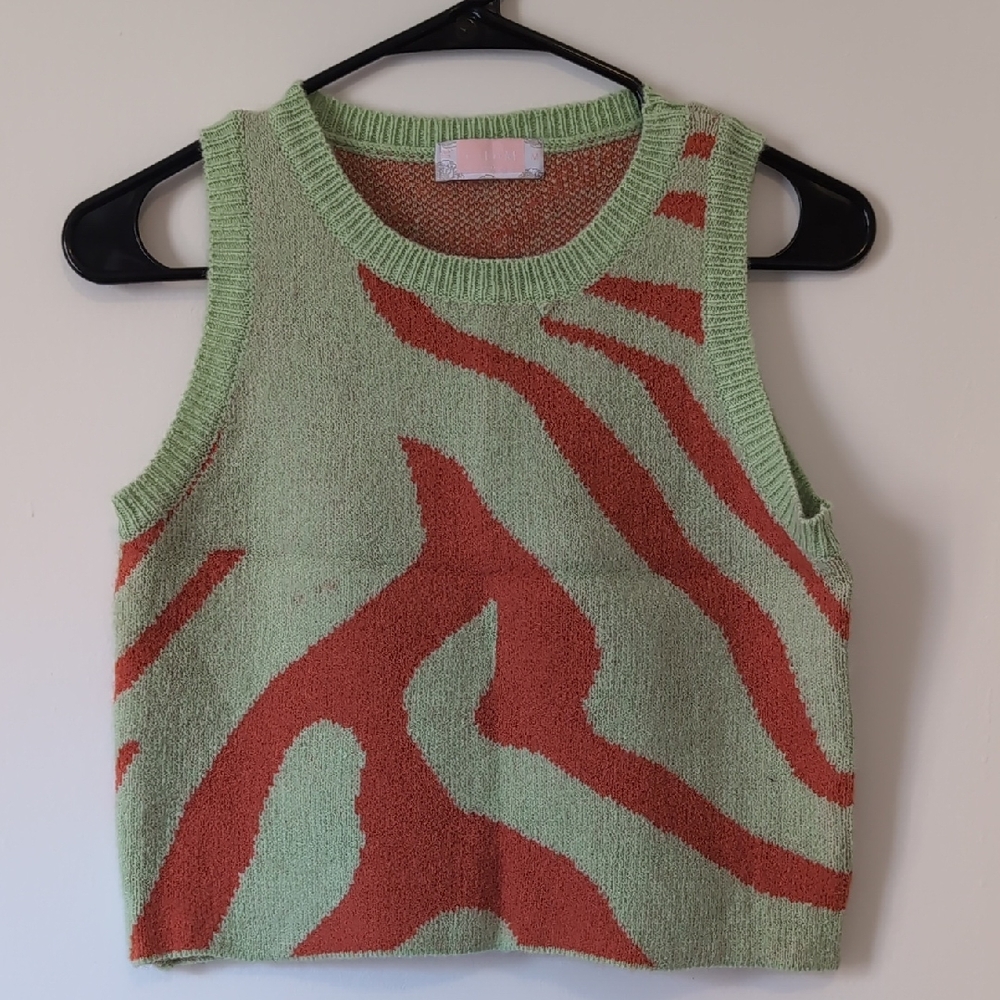Sleeveless Knit Tank Sweater in Lime Green and Orange - Women's